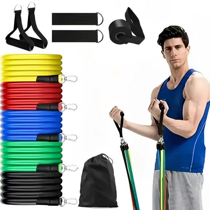Komplettes Fitness-Set mit Widerstandsbändern, Griffen und Knöchelmanschetten