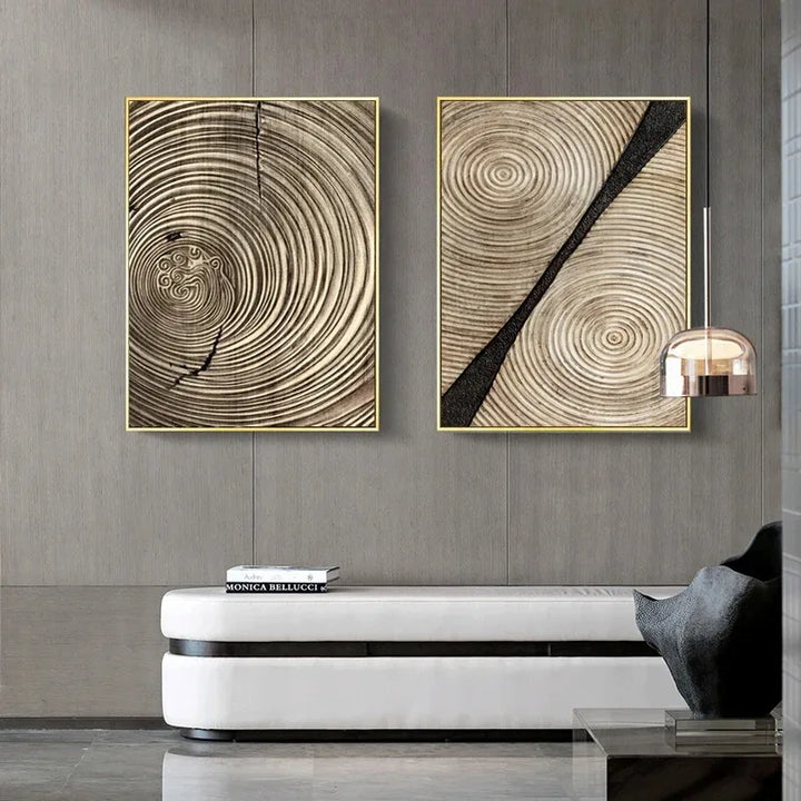 Naturale abstrakte Holzbaumringe Wandkunst Fine Art Leinwanddrucke Bilder für Wohnzimmer, Esszimmer, Homeoffice Kunstdekor