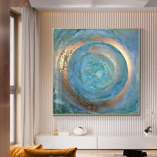 Blaue Goldene Wirbel Kreiss Wandkunst Feine Kunst Leinwanddrucke quadratisches Format Abstrakte Bilder für Wohnzimmer Schlafzimmer Home Office Kunst Dekor | Karnz