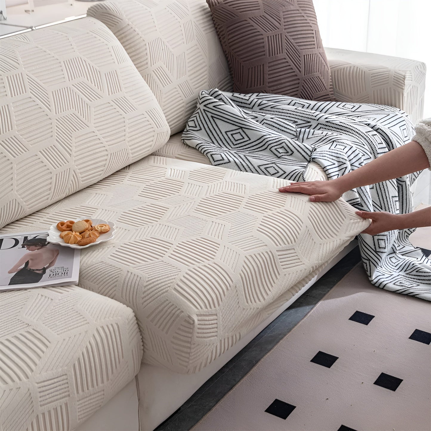 Jacquard-Sofabezug mit geometrischem Muster – weich und haustierfreundlich | perfekt zum Schutz und für gemütliche Wohnräume | Karnz