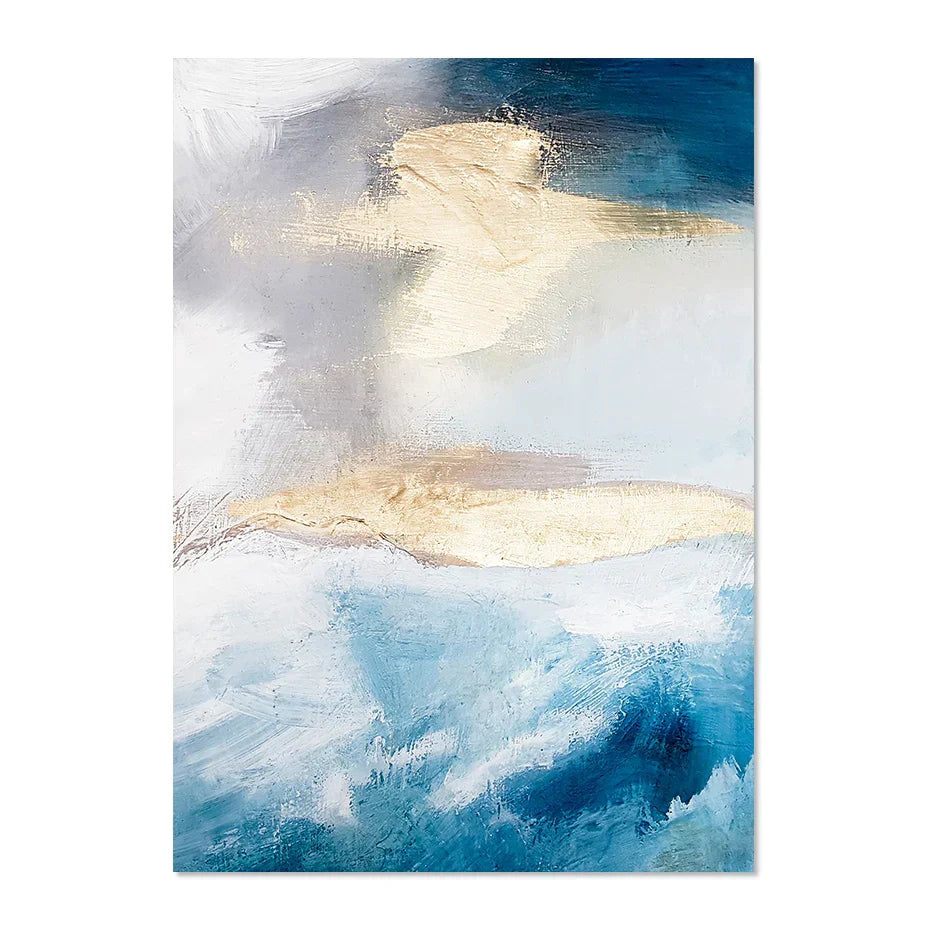 Serene Seascape Wandkunst Abstrakte Ozeanwellen mit goldenen Akzenten Fine Art Leinwanddrucke Bilder für Wohnzimmer Schlafzimmer Nordic Wohnkultur | Karnz