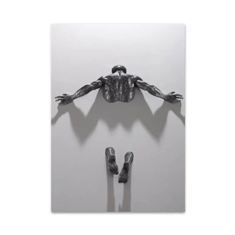 Moderne urbane abstrakte Eisenstatue Wandkunst Fine Art Leinwanddrucke 3D-Visualisierung Figurenkunst Bilder für minimalistische Wohnungswanddekoration | Karnz