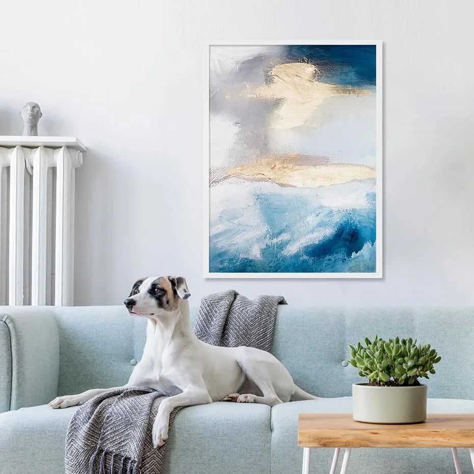 Serene Seascape Wandkunst Abstrakte Ozeanwellen mit goldenen Akzenten Fine Art Leinwanddrucke Bilder für Wohnzimmer Schlafzimmer Nordic Wohnkultur | Karnz