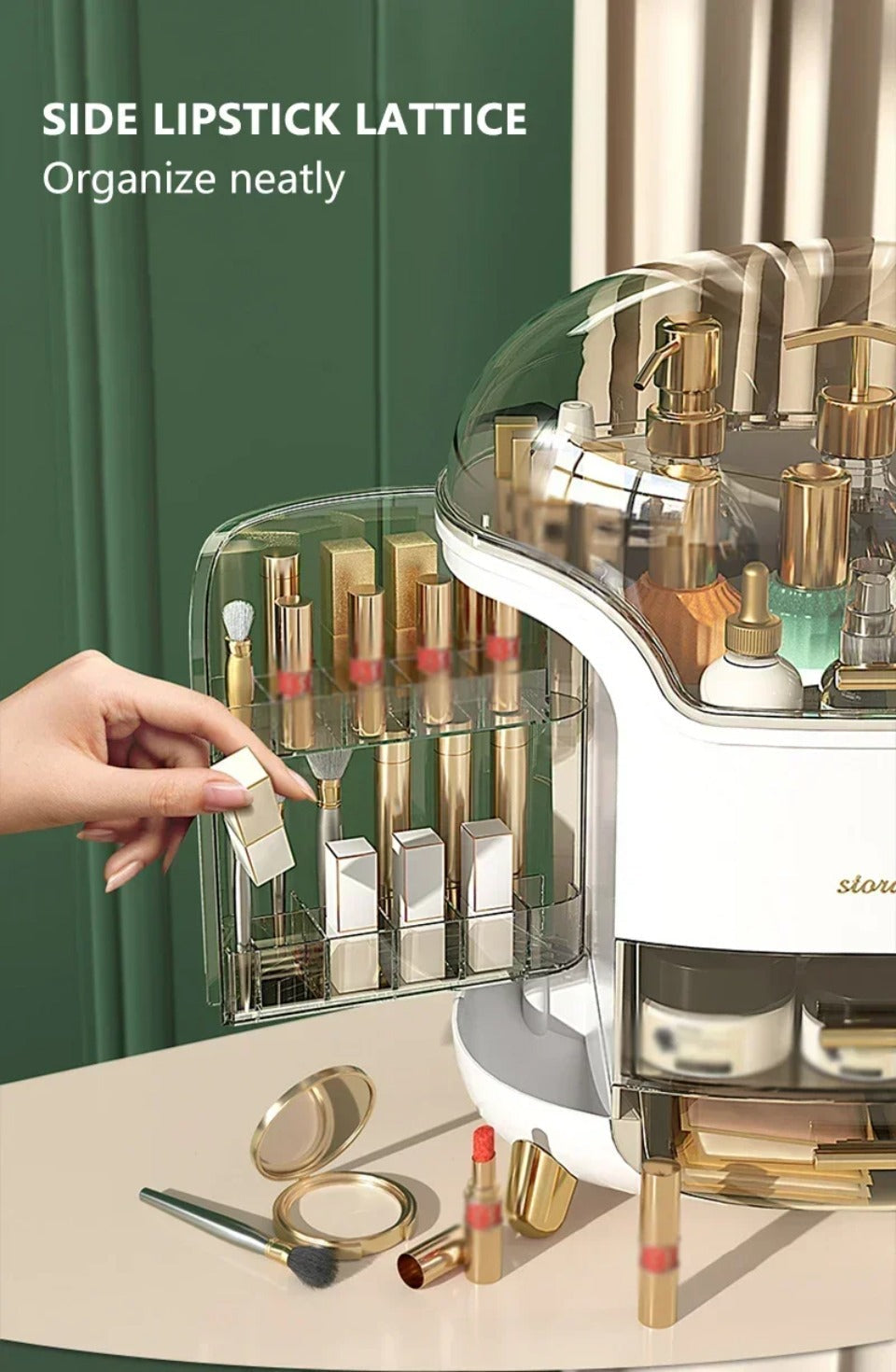 Luxuriöser transparenter Makeup-Organizer mit rotierenden Türen und Schubladen | Karnz
