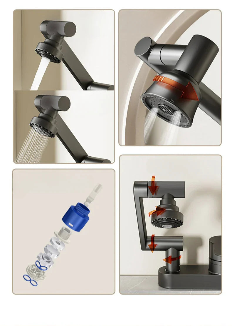 Aqua Twist Duo-Flex Waschbeckenmischer – 360° schwenkbarer Zwei-Loch-Armatur für heißes und kaltes Wasser Karnz