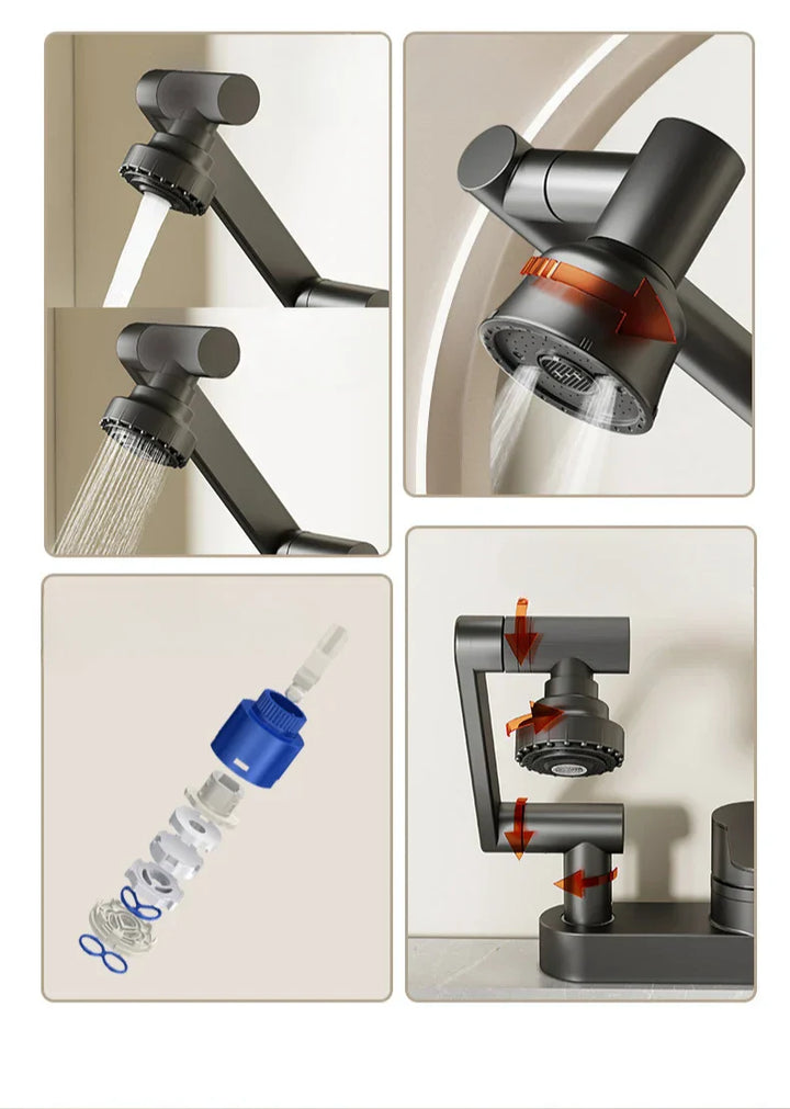 Aqua Twist Duo-Flex Waschbeckenmischer – 360° schwenkbarer Zwei-Loch-Armatur für heißes und kaltes Wasser Karnz