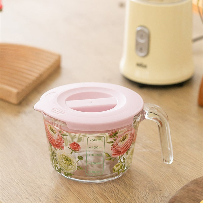 Retro Flowers Messbecher mit Deckel