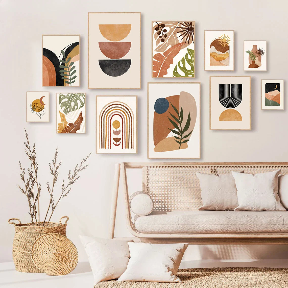 Terracotta Mond Abstrakt Bohemian Botanisch Stilleben Wandkunst Fine Art Leinwanddrucke Galerie Wandbilder Für Modernes Wohnzimmer Esszimmer Kunst Dekor