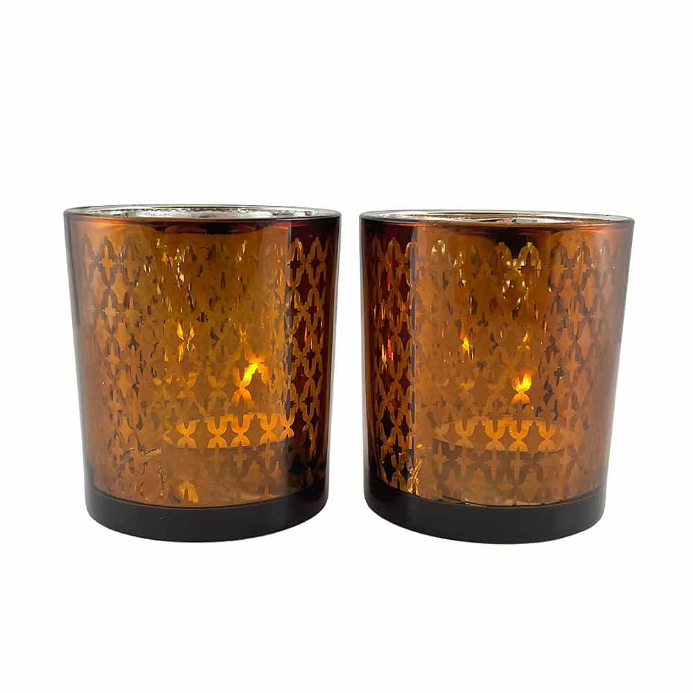 Teelichthalter aus Glas (2 Stk.) Kupfer / schwarz von SIA Home Fashion | Karnz