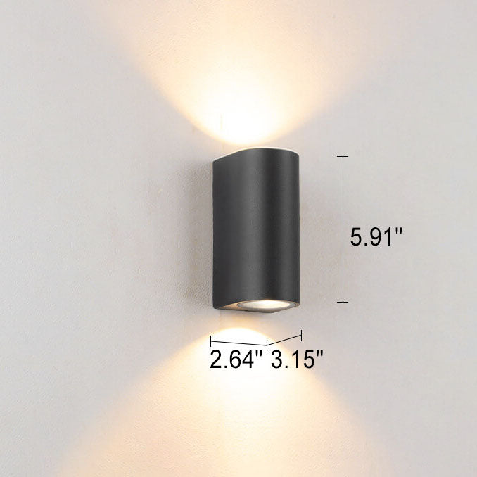 Moderne, schlichte, wasserdichte 2-flammige Wandleuchte aus Aluminium und Glas im Zylinderdesign für den Außenbereich