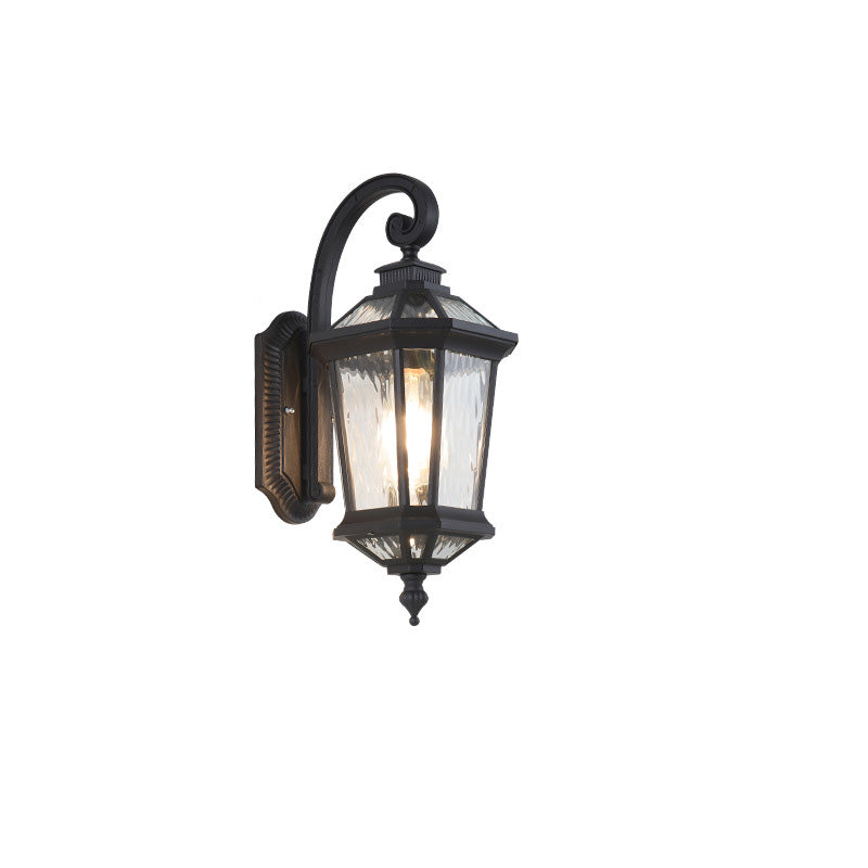 Traditionelle europäische wasserdichte Aluminium-Glas-Oktagon-Zylinder 1-Licht-Wandlampe für den Garten | Karnz
