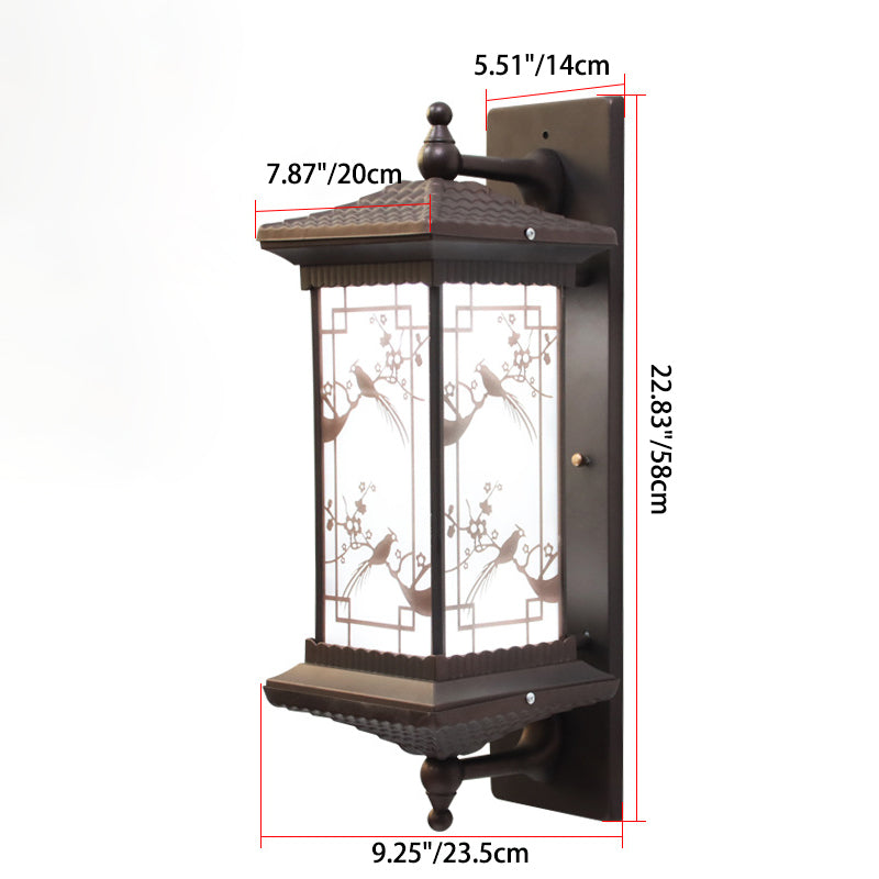 Traditionelle chinesische rechteckige Aluminium-Glas-Solar-LED-Wandleuchte für Garten | Karnz