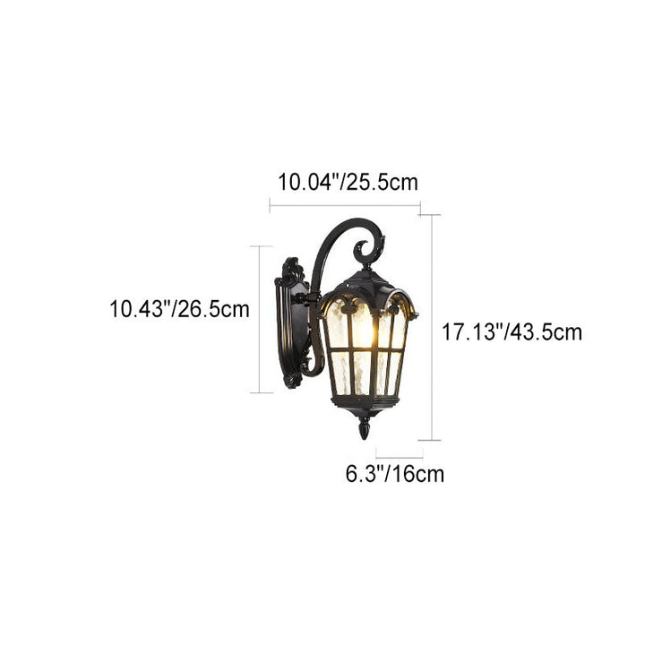 Traditionelle europäische quadratische Fensterform Aluminium Glas 1-Licht Wand sconce Lampe für Außenpatio | Karnz