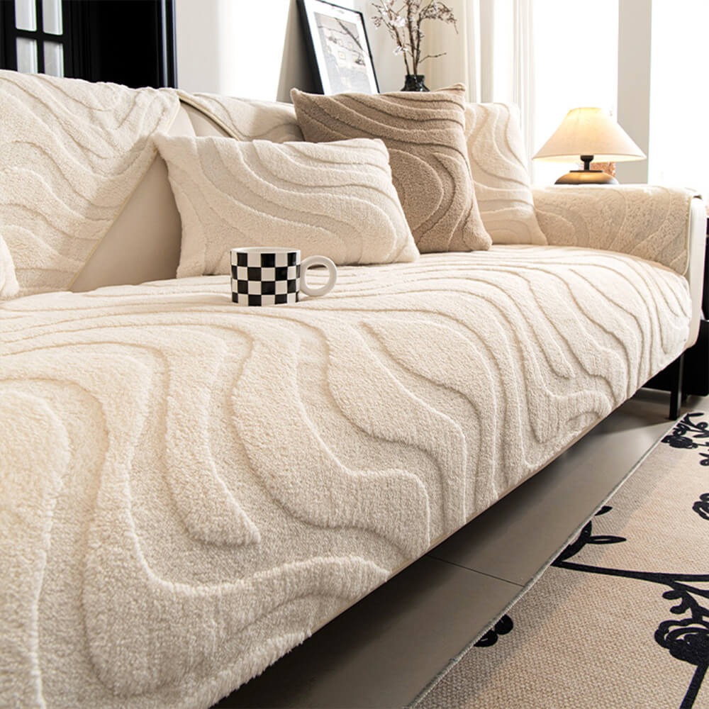 Warme Plüsch Kurvige Jacquard Rutschfeste Sofa-Schutzhülle | Karnz