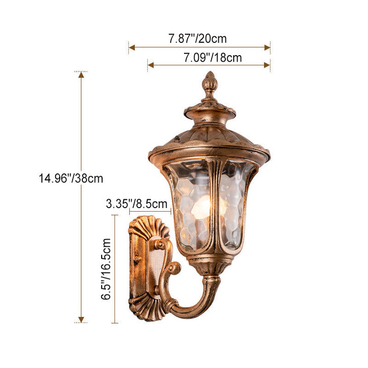 Traditionelle europäische wasserdichte kastellförmige Aluminium-Glas 1-Licht Außenwandleuchte für den Garten | Karnz