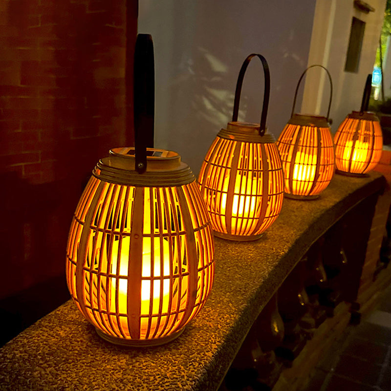 Moderne Art Deco Solar Runde Laterne Rattan LED Außen Landschaftslicht Für Garten | Karnz