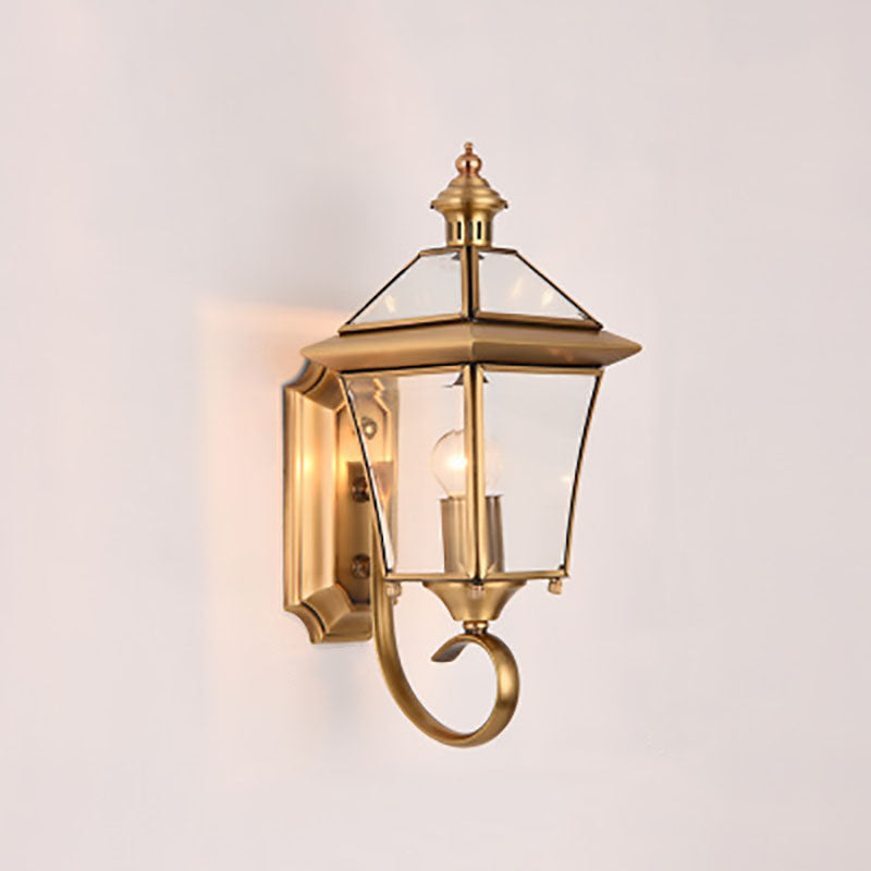 Europäische, moderne Luxus-Wandleuchte für den Außenbereich, viereckig, wasserdicht, aus Messing und Glas, mit einer Lichtquelle
