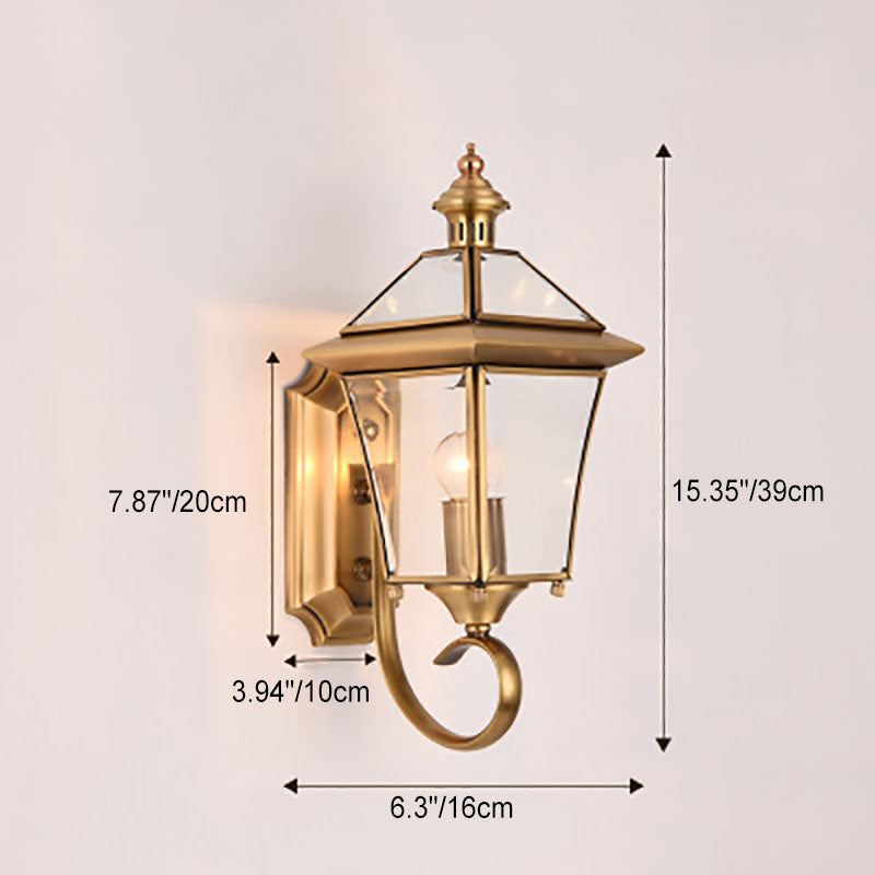 Europäische, moderne Luxus-Wandleuchte für den Außenbereich, viereckig, wasserdicht, aus Messing und Glas, mit einer Lichtquelle