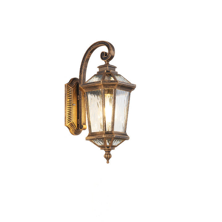 Traditionelle europäische wasserdichte Aluminium-Glas-Oktagon-Zylinder 1-Licht-Wandlampe für den Garten | Karnz