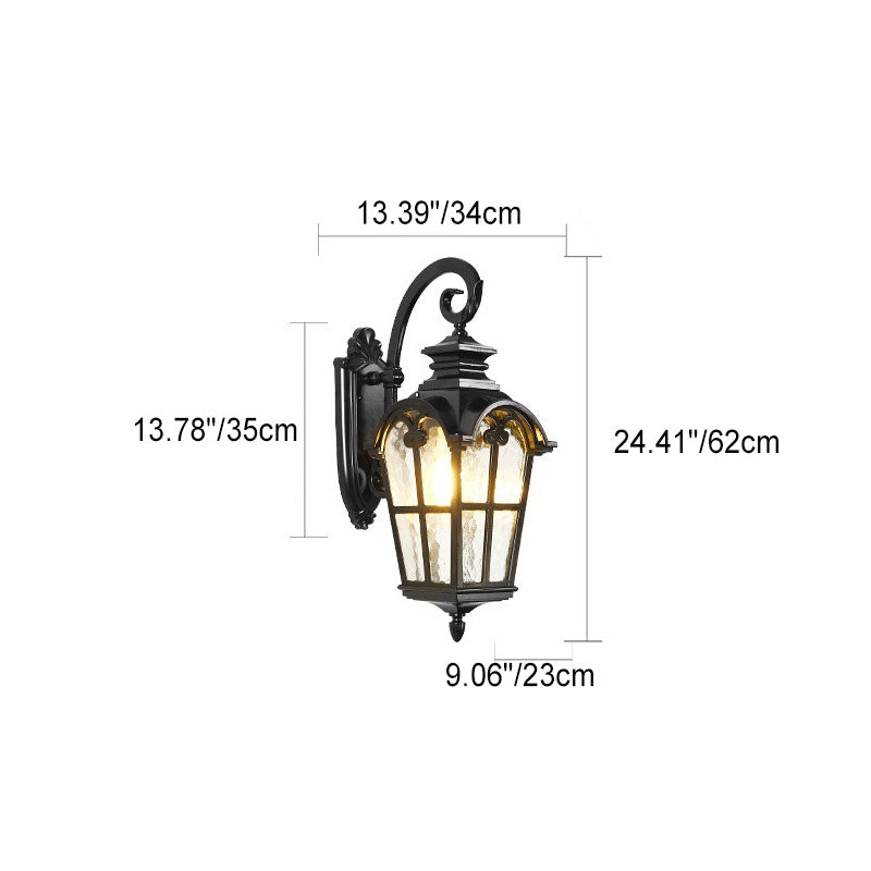 Traditionelle europäische quadratische Fensterform Aluminium Glas 1-Licht Wand sconce Lampe für Außenpatio | Karnz