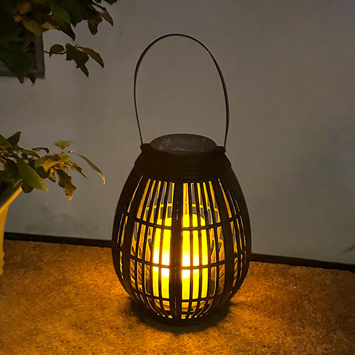 Moderne Art Deco Solar Runde Laterne Rattan LED Außen Landschaftslicht Für Garten | Karnz