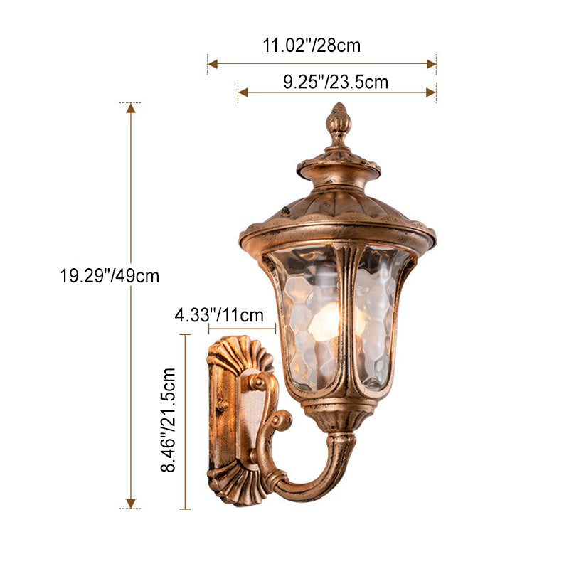 Traditionelle europäische wasserdichte kastellförmige Aluminium-Glas 1-Licht Außenwandleuchte für den Garten | Karnz
