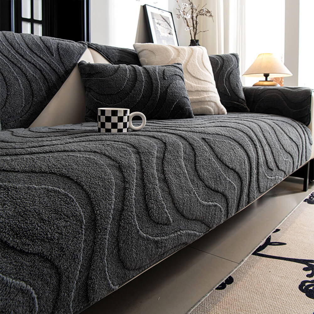 Warme Plüsch Kurvige Jacquard Rutschfeste Sofa-Schutzhülle | Karnz