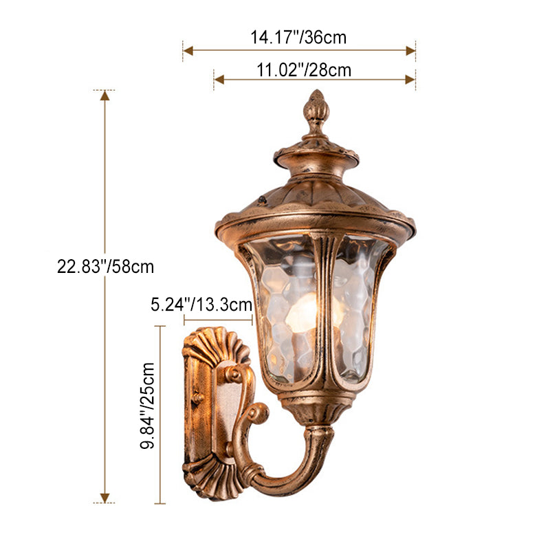 Traditionelle europäische wasserdichte kastellförmige Aluminium-Glas 1-Licht Außenwandleuchte für den Garten | Karnz