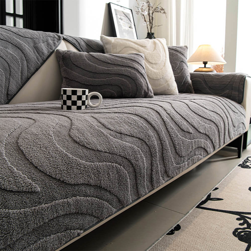 Warme Plüsch Kurvige Jacquard Rutschfeste Sofa-Schutzhülle | Karnz