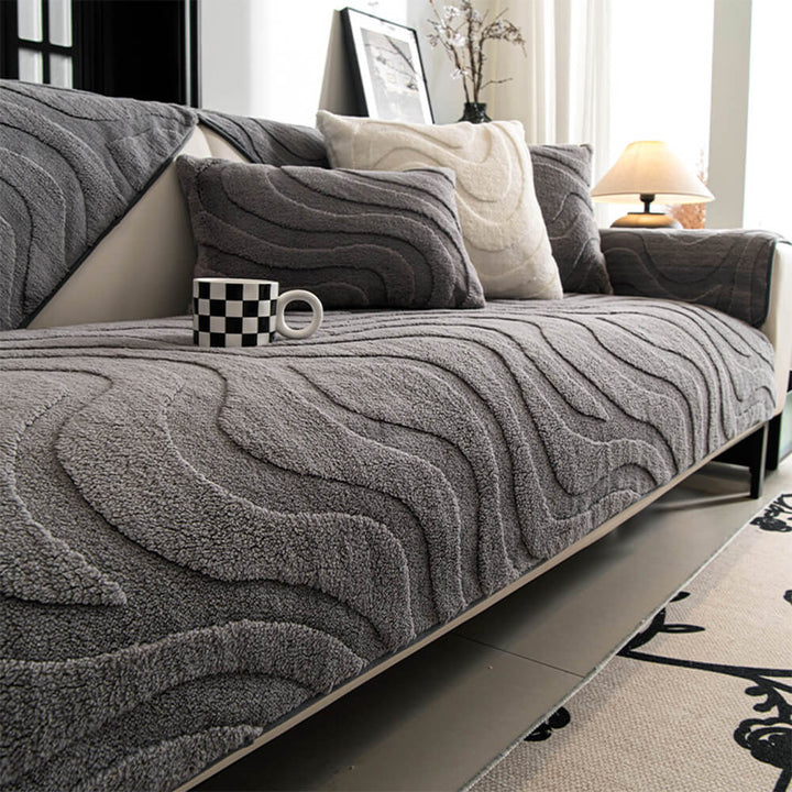 Warme Plüsch Kurvige Jacquard Rutschfeste Sofa-Schutzhülle | Karnz