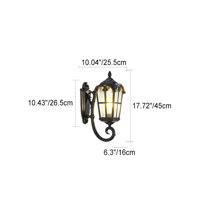 Traditionelle europäische quadratische Fensterform Aluminium Glas 1-Licht Wand sconce Lampe für Außenpatio | Karnz