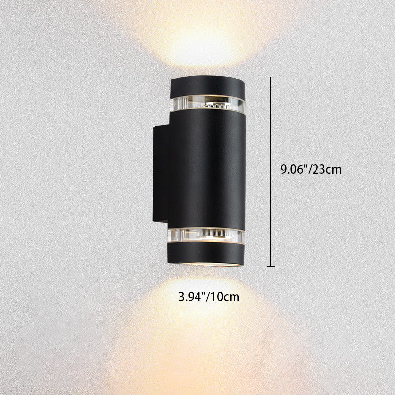 Zeitgenössischer industrieller wasserdichter Aluminiumzylinder LED Auf- und Abwärts leuchtender Spot-Wandleuchte für den Außenbereich Patio | Karnz