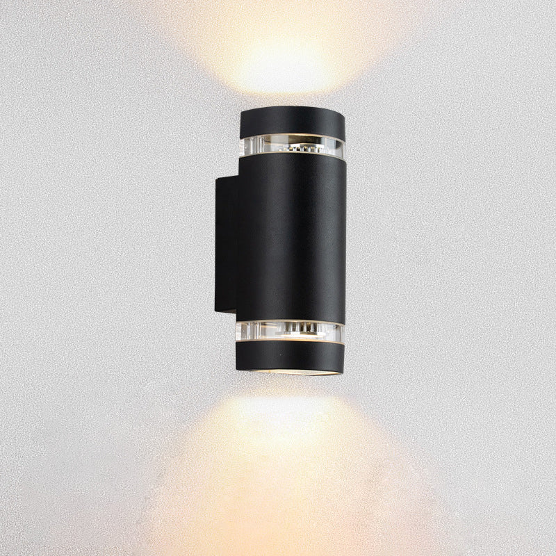 Zeitgenössischer industrieller wasserdichter Aluminiumzylinder LED Auf- und Abwärts leuchtender Spot-Wandleuchte für den Außenbereich Patio | Karnz