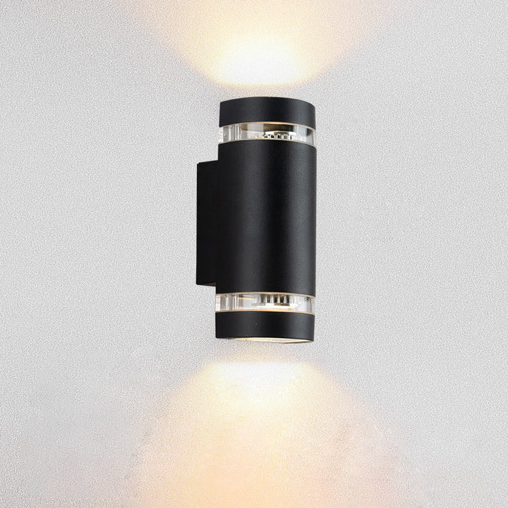 Zeitgenössischer industrieller wasserdichter Aluminiumzylinder LED Auf- und Abwärts leuchtender Spot-Wandleuchte für den Außenbereich Patio | Karnz