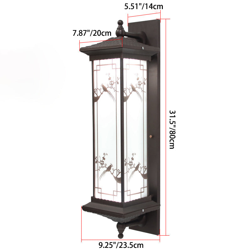 Traditionelle chinesische rechteckige Aluminium-Glas-Solar-LED-Wandleuchte für Garten | Karnz