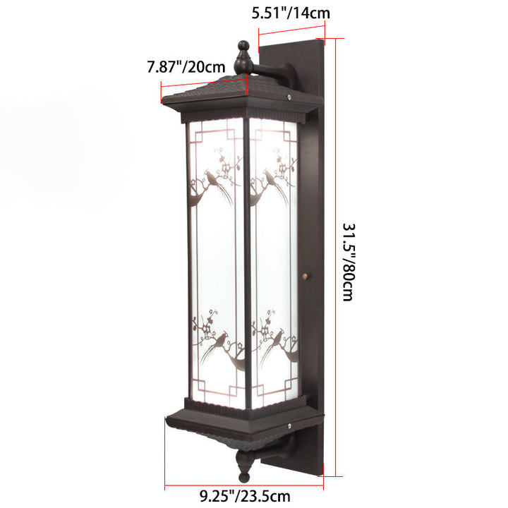 Traditionelle chinesische rechteckige Aluminium-Glas-Solar-LED-Wandleuchte für Garten | Karnz