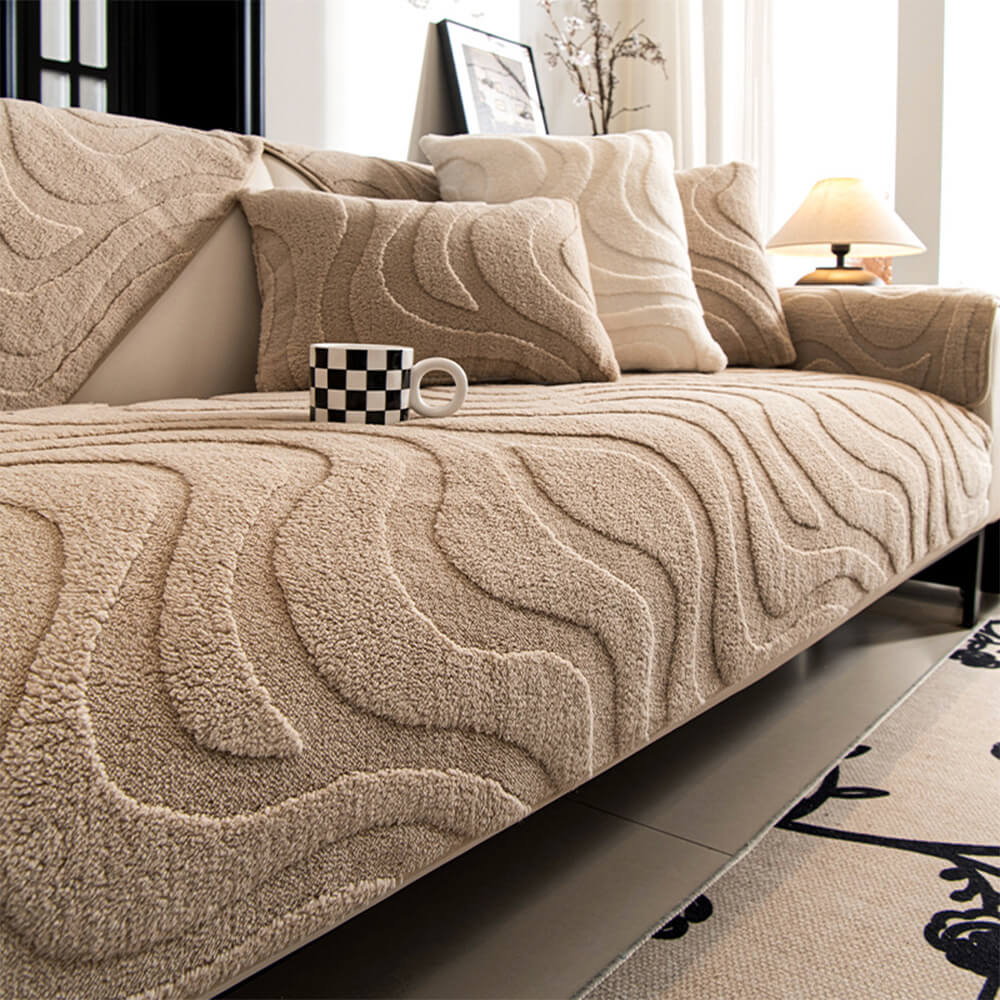 Warme Plüsch Kurvige Jacquard Rutschfeste Sofa-Schutzhülle | Karnz