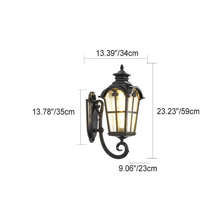 Traditionelle europäische quadratische Fensterform Aluminium Glas 1-Licht Wand sconce Lampe für Außenpatio | Karnz