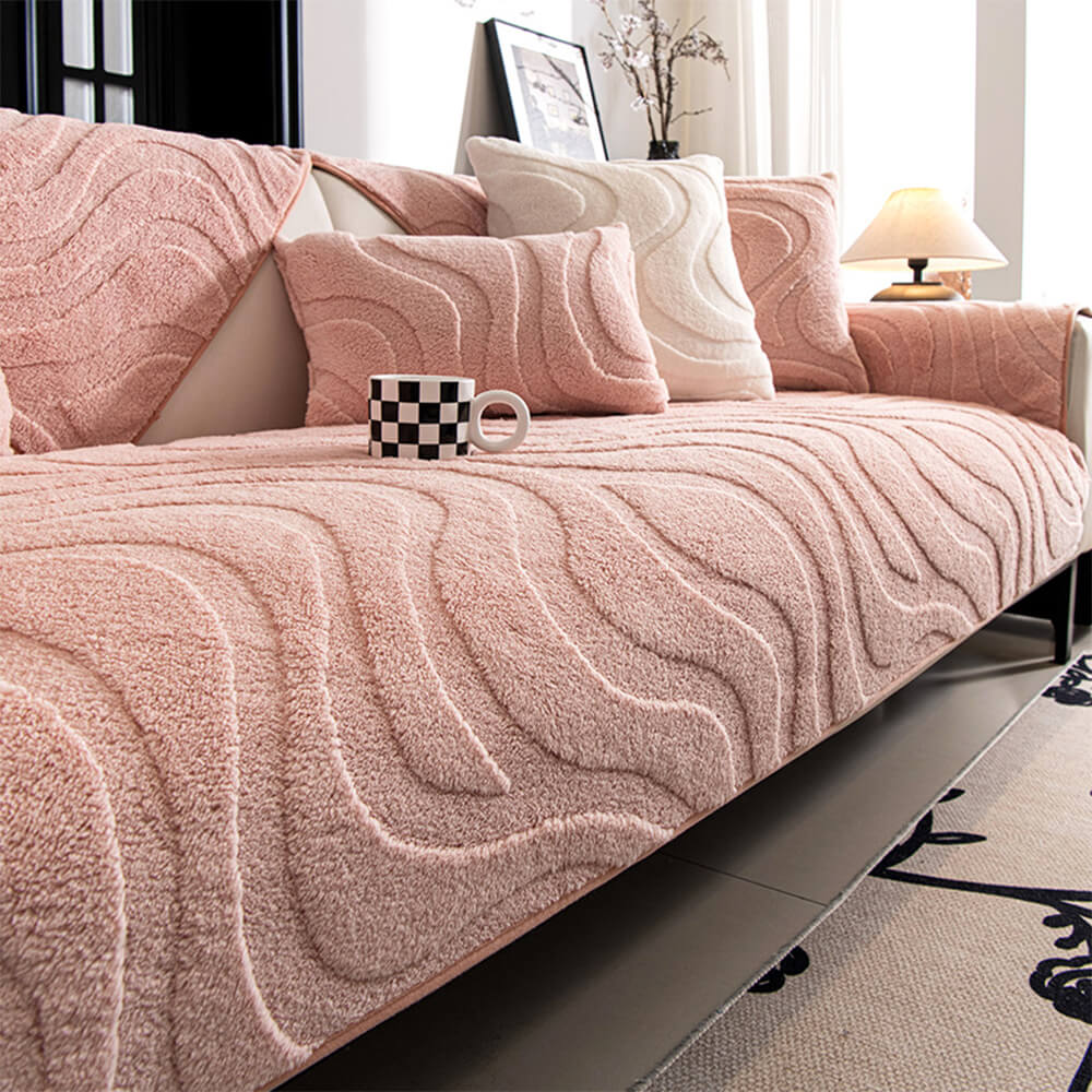 Warme Plüsch Kurvige Jacquard Rutschfeste Sofa-Schutzhülle | Karnz