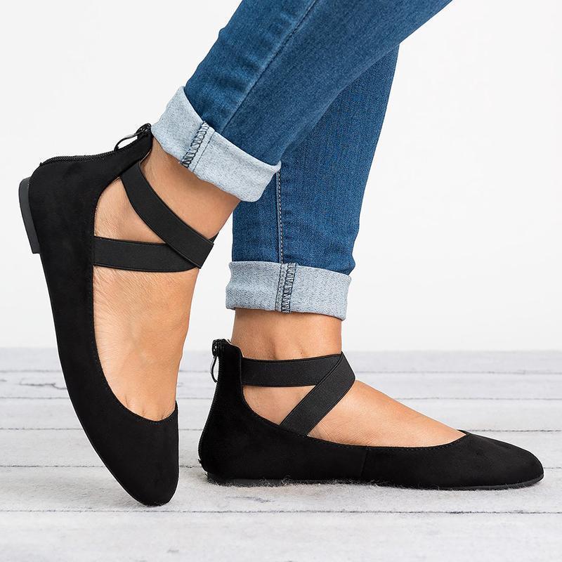 Damen Pu Nubuck Flach Casual Ballerina Schuhe