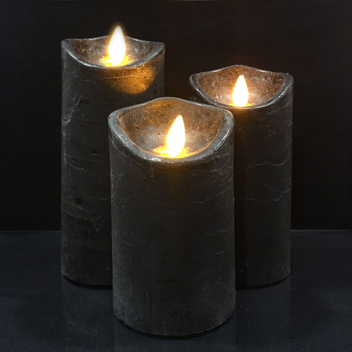 LED-Kerze - rustikal - 3 Stück - 10/12,5/15 cm - mit 3D-Flamme - (verschiedene Farben) | Karnz