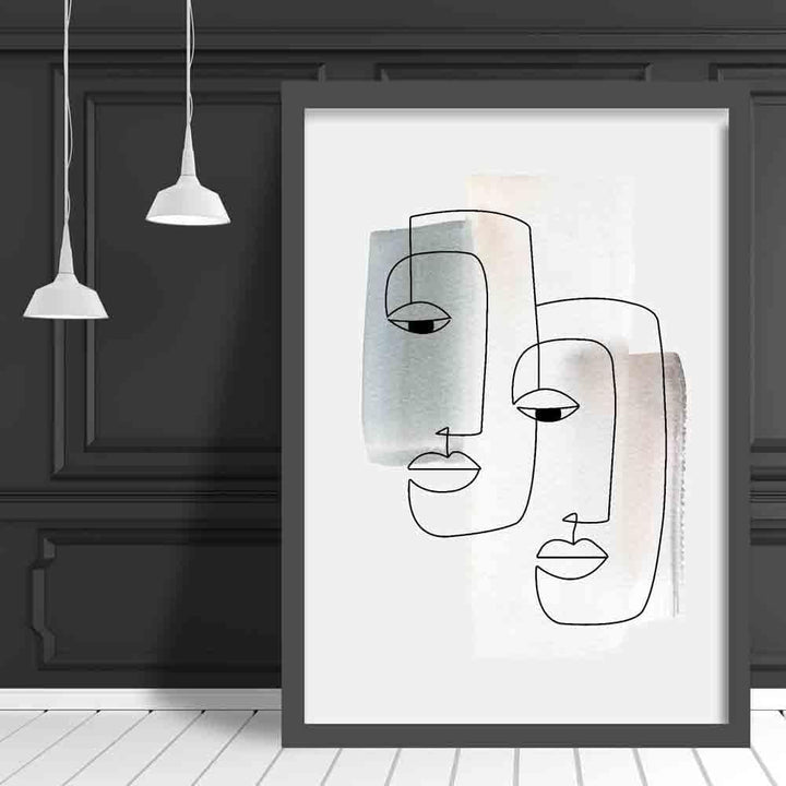 Abstrakte Aquarell-Linienkunst Gesichter Wandkunstdruck 01