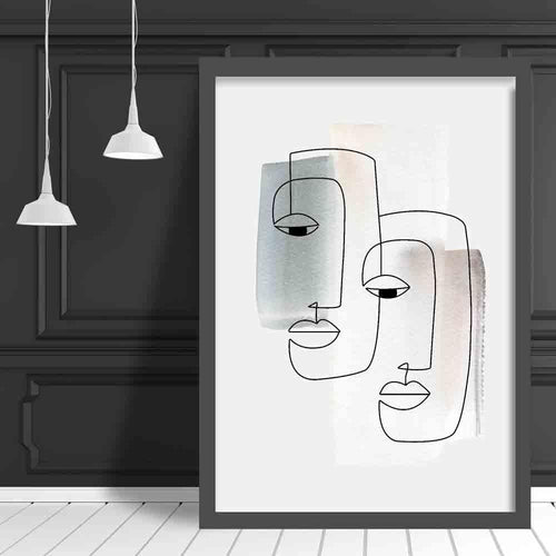 Abstrakte Aquarell-Linienkunst Gesichter Wandkunstdruck 01