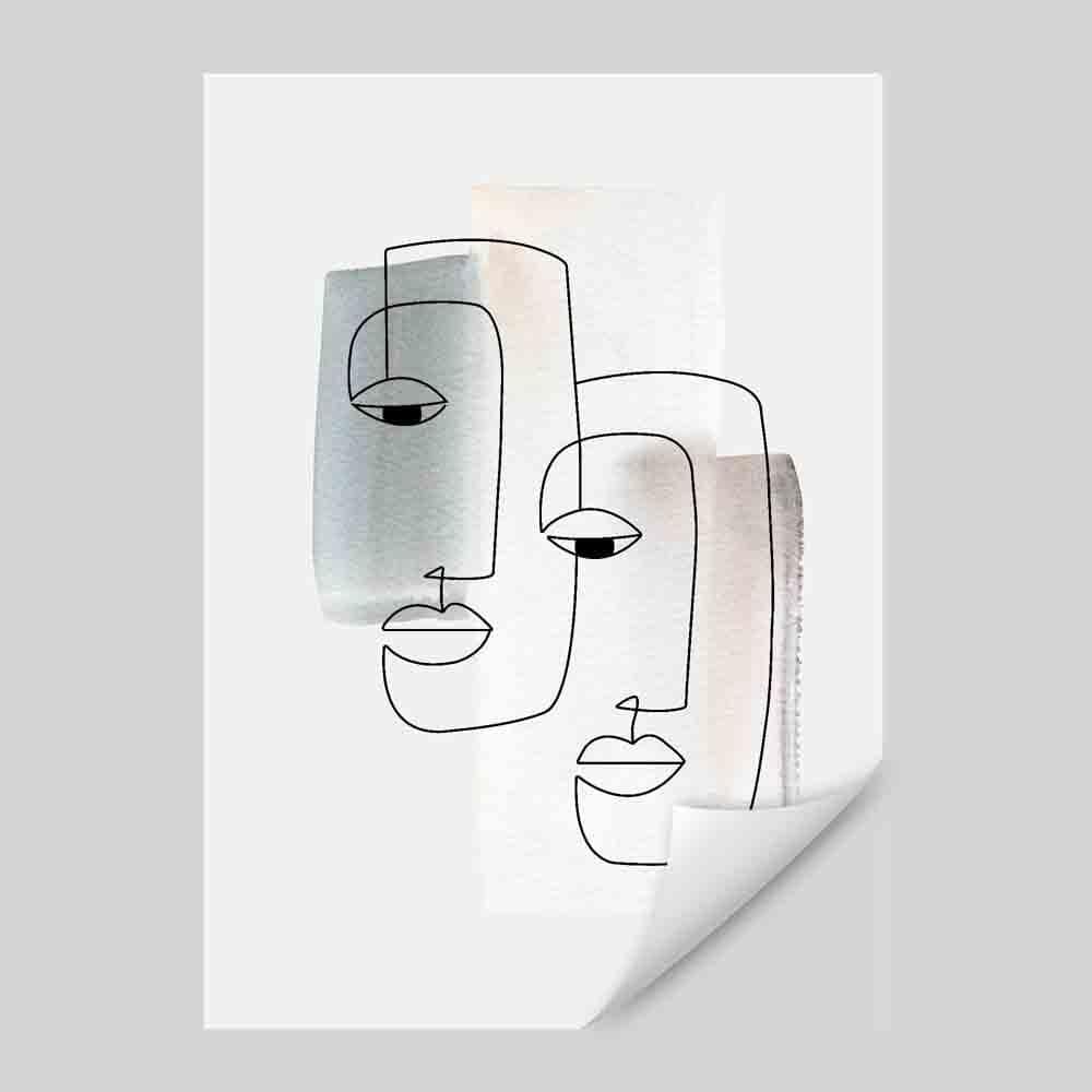 Abstrakte Aquarell-Linienkunst Gesichter Wandkunstdruck 01