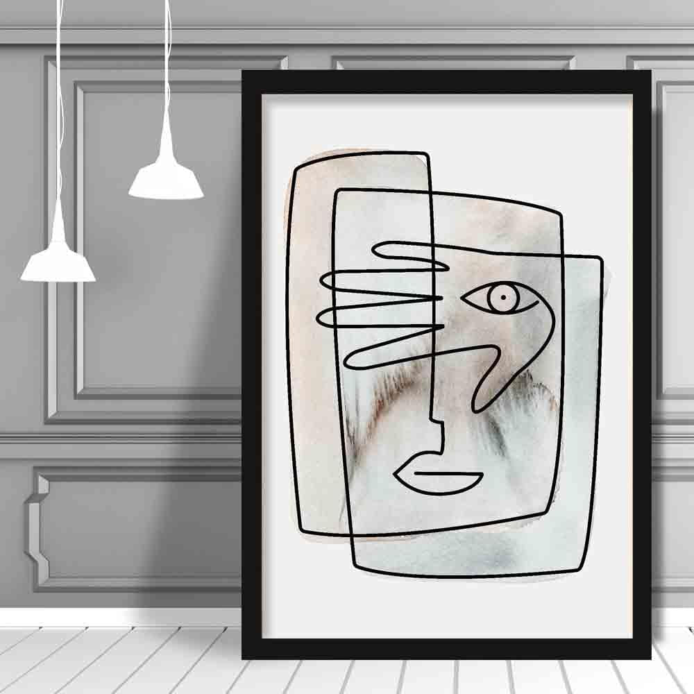 Abstraktes Aquarell-Linienbild Gesichter Wanddruck 02