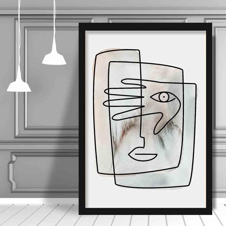 Abstraktes Aquarell-Linienbild Gesichter Wanddruck 02