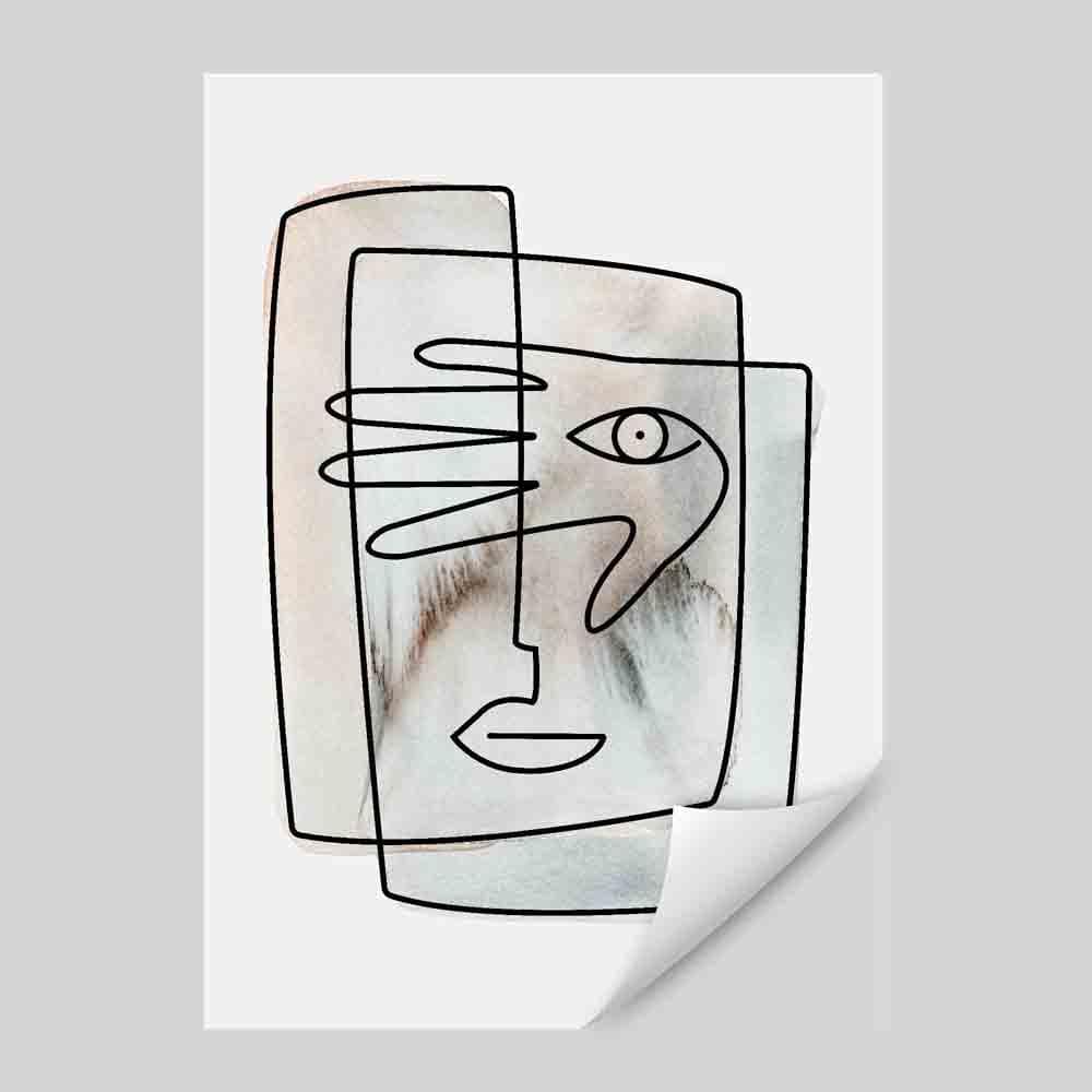 Abstraktes Aquarell-Linienbild Gesichter Wanddruck 02