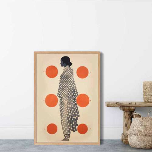 Beige, Schwarz & Orange Modeillustration Druck
