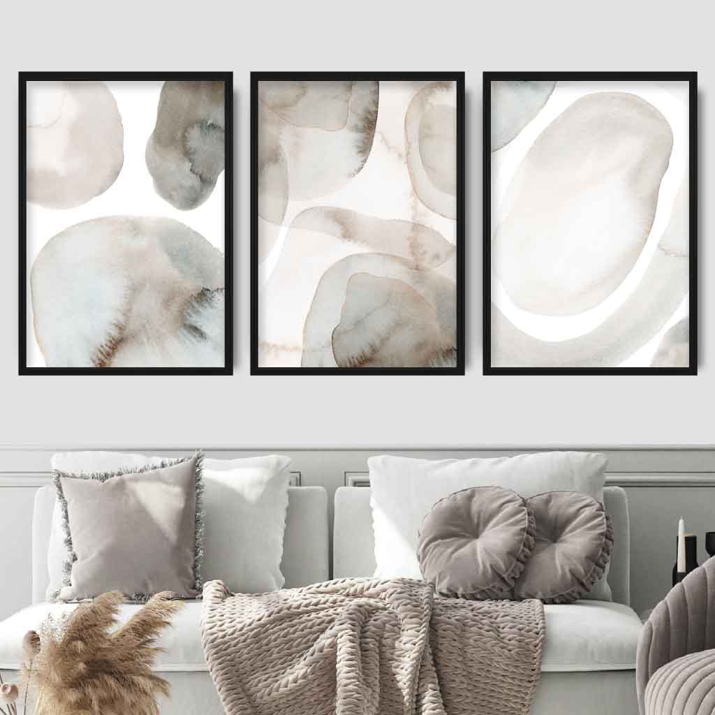 Beige-graues Set mit 3 Aquarellformen als Wanddekoration