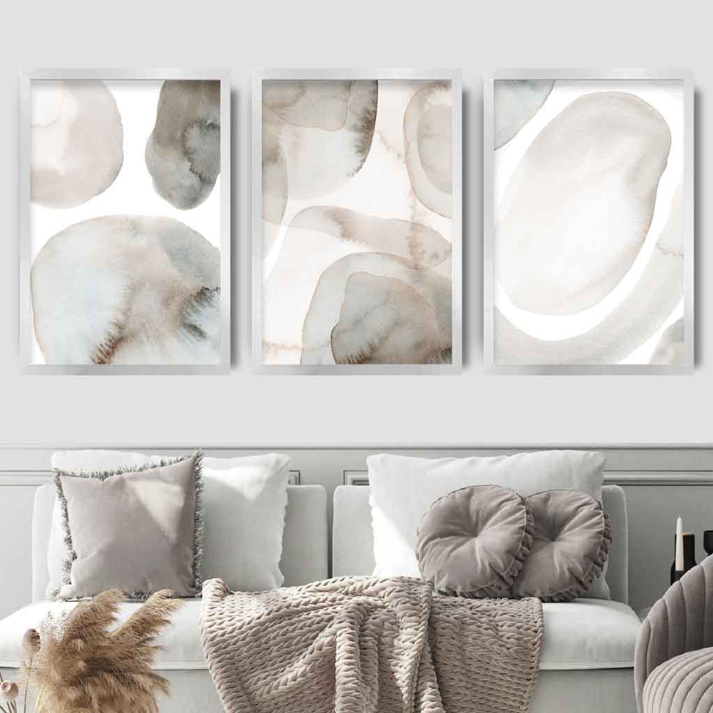 Beige-graues Set mit 3 Aquarellformen als Wanddekoration